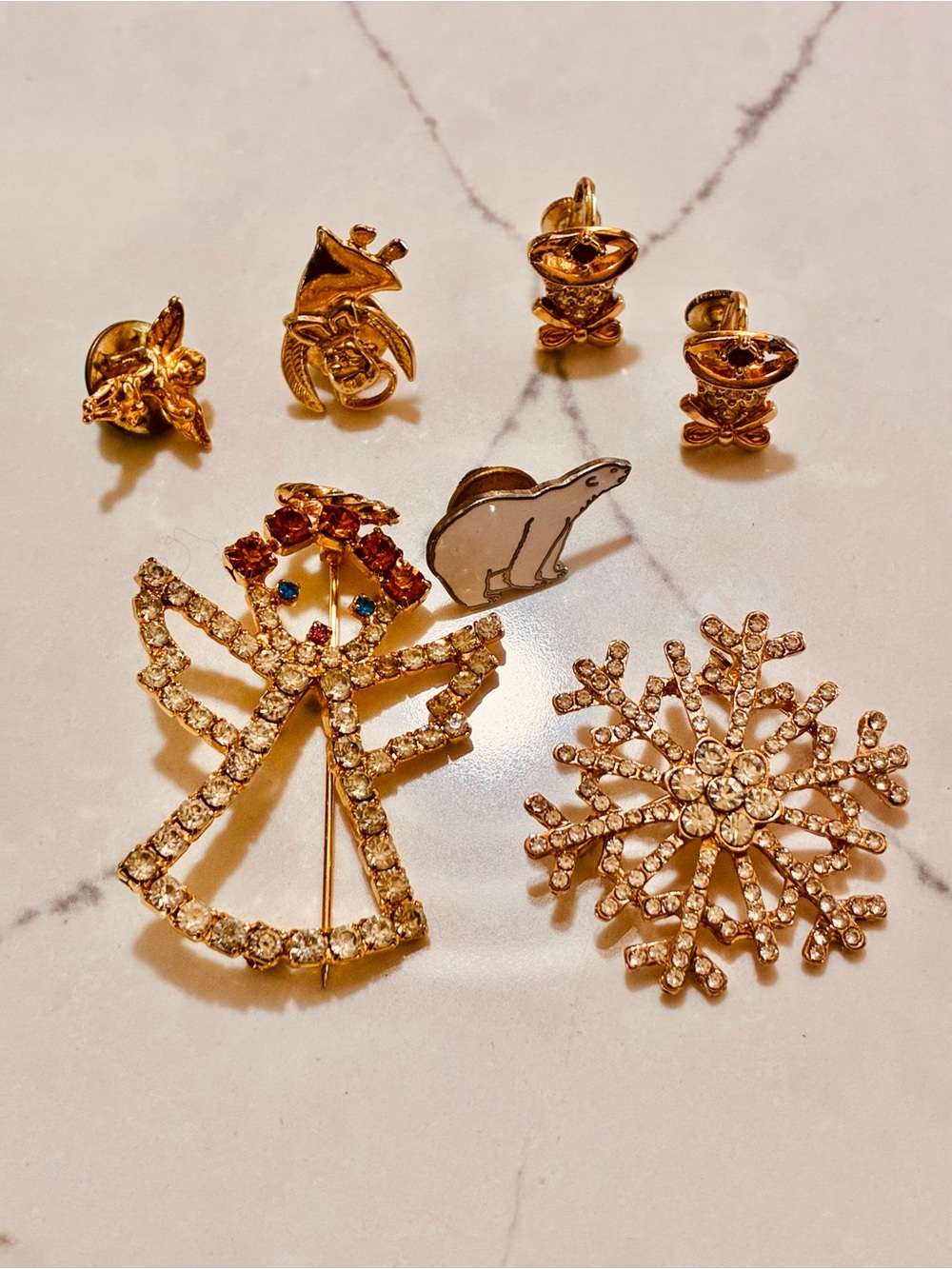 Lot of 6/ Vintage Winter Holiday Pins, Push Pins, Earrings